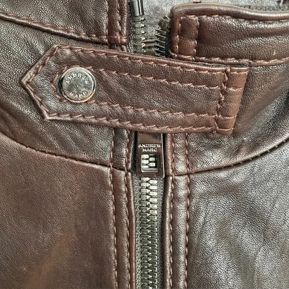 Andrew Marc Chocolate Brown Leather Moto Jacket Men’s Large Quilted Lining - Picture 12 of 13